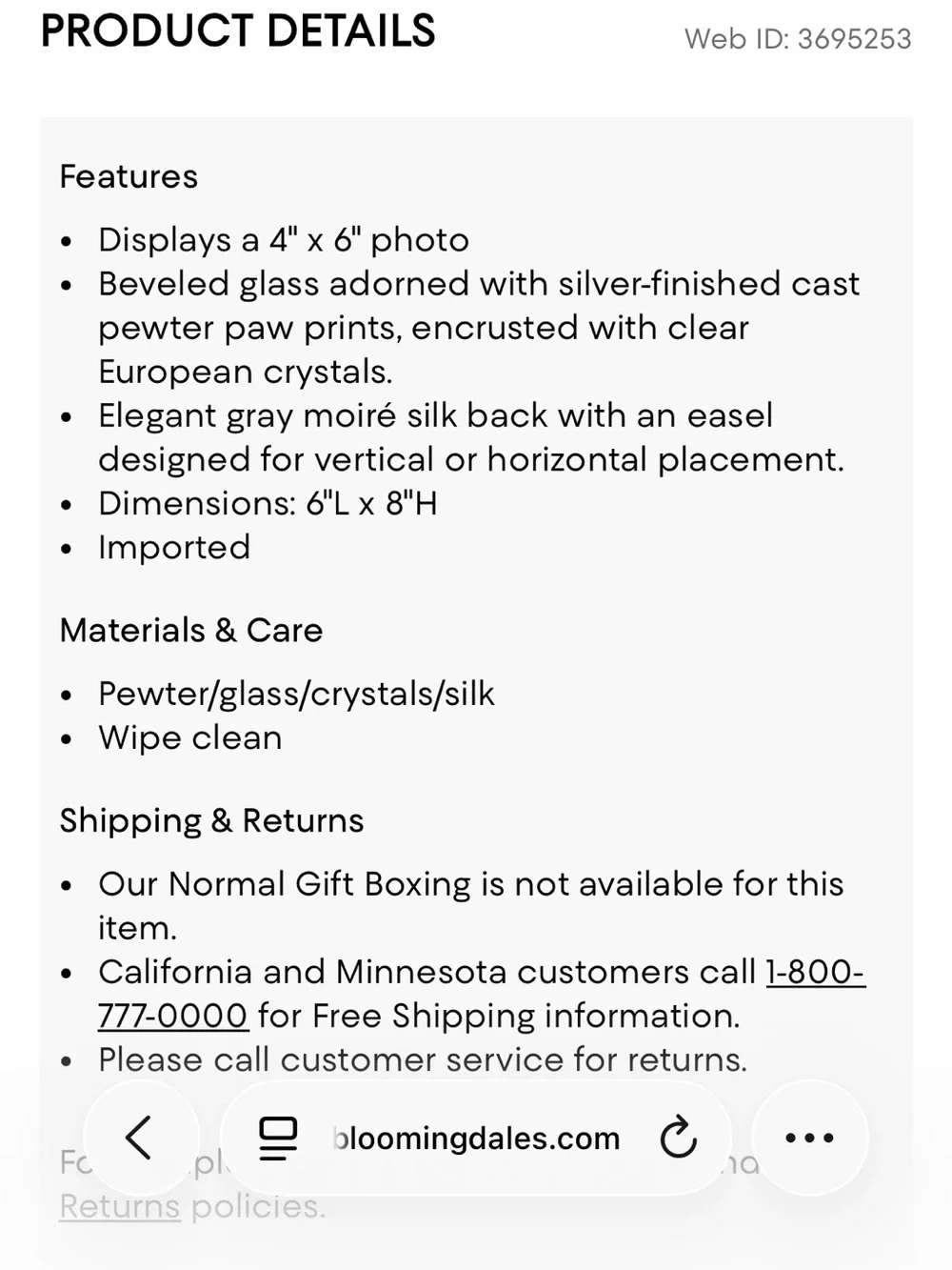 NIB | Olivia Riegel Paw Print Frame 4x6 Crystal Paw Print Glass Photo Frame
